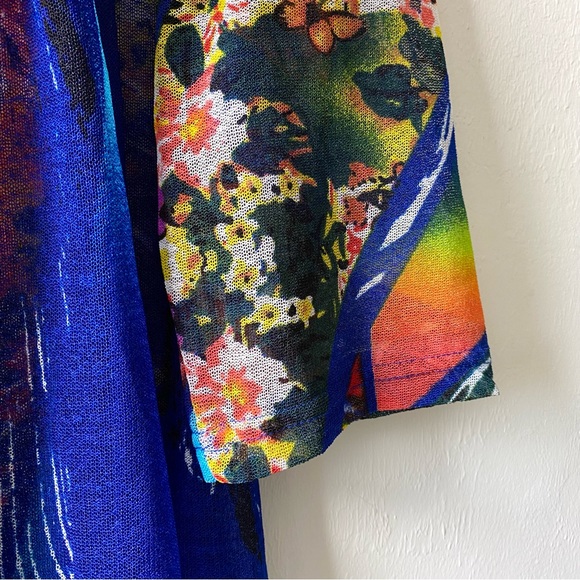 Creation Vibrant Sheer Long Open Cardigan Colorful Tropical Floral Print, Medium - Picture 3 of 8